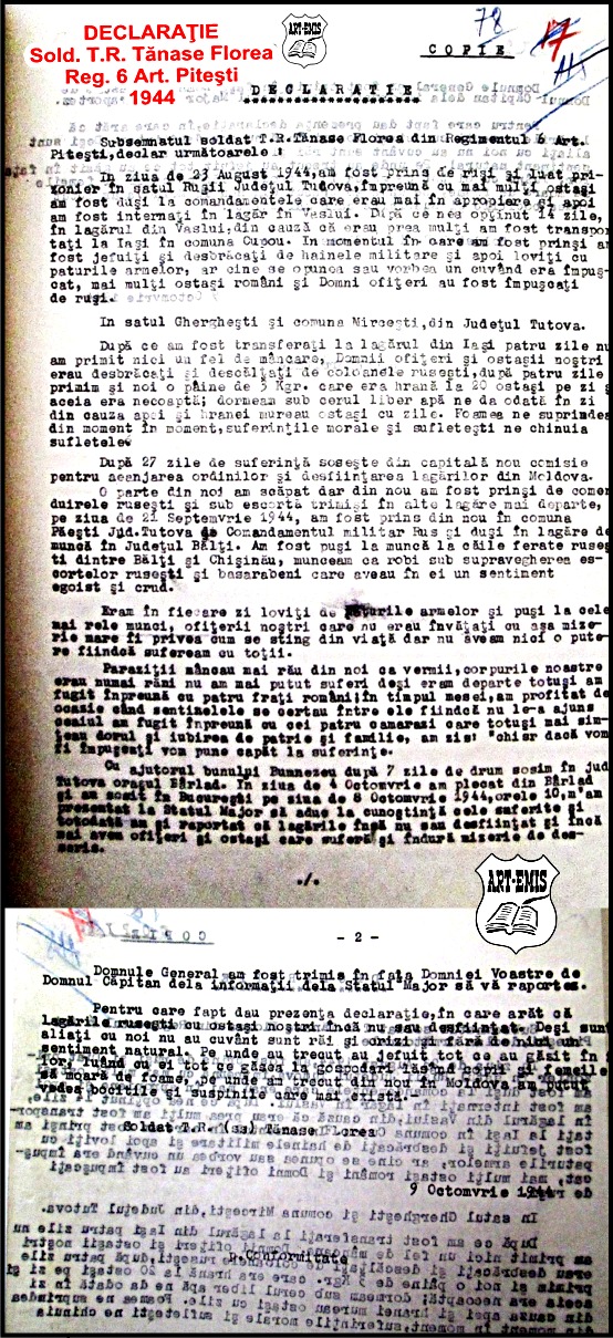 Declaraţia sold. T.R.Tanase Florea, 1944