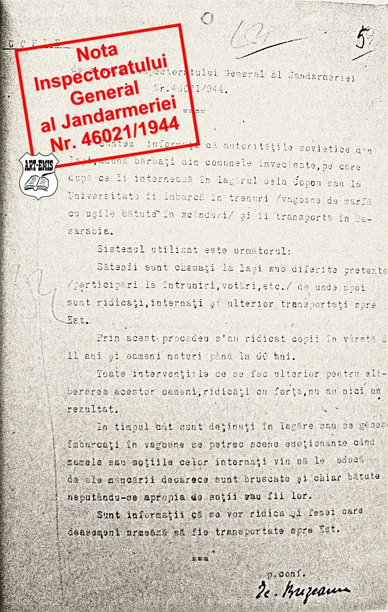 Nota Insp. General al Jandarmeriei Nr. 46021-1944