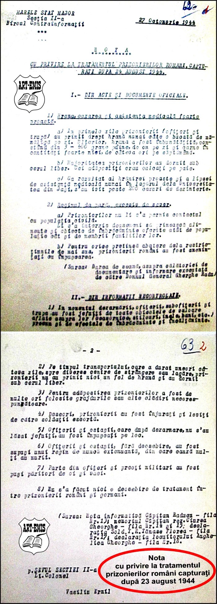 Nota prizonieri români - 1944